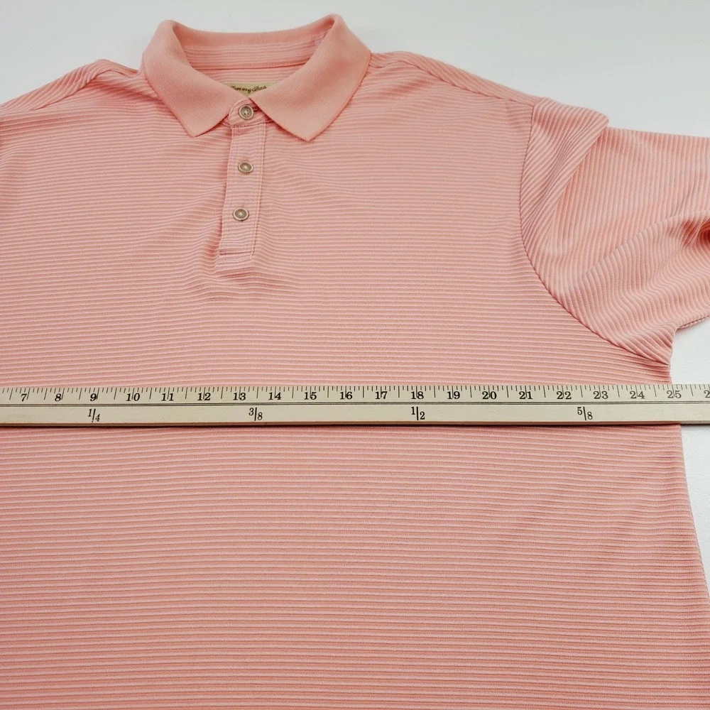 Tommy Bahama Polo Men XL Coral Stretch Striped Short‎ Sleeve Casual Outdoor